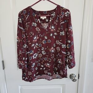 Loft outlet floral blouse women's small three quarter sleeve